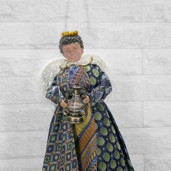 UPCYCLED Angel African American Necktie Tree Topper Table Centerpiece X-mas Blue - Picture 2 of 14